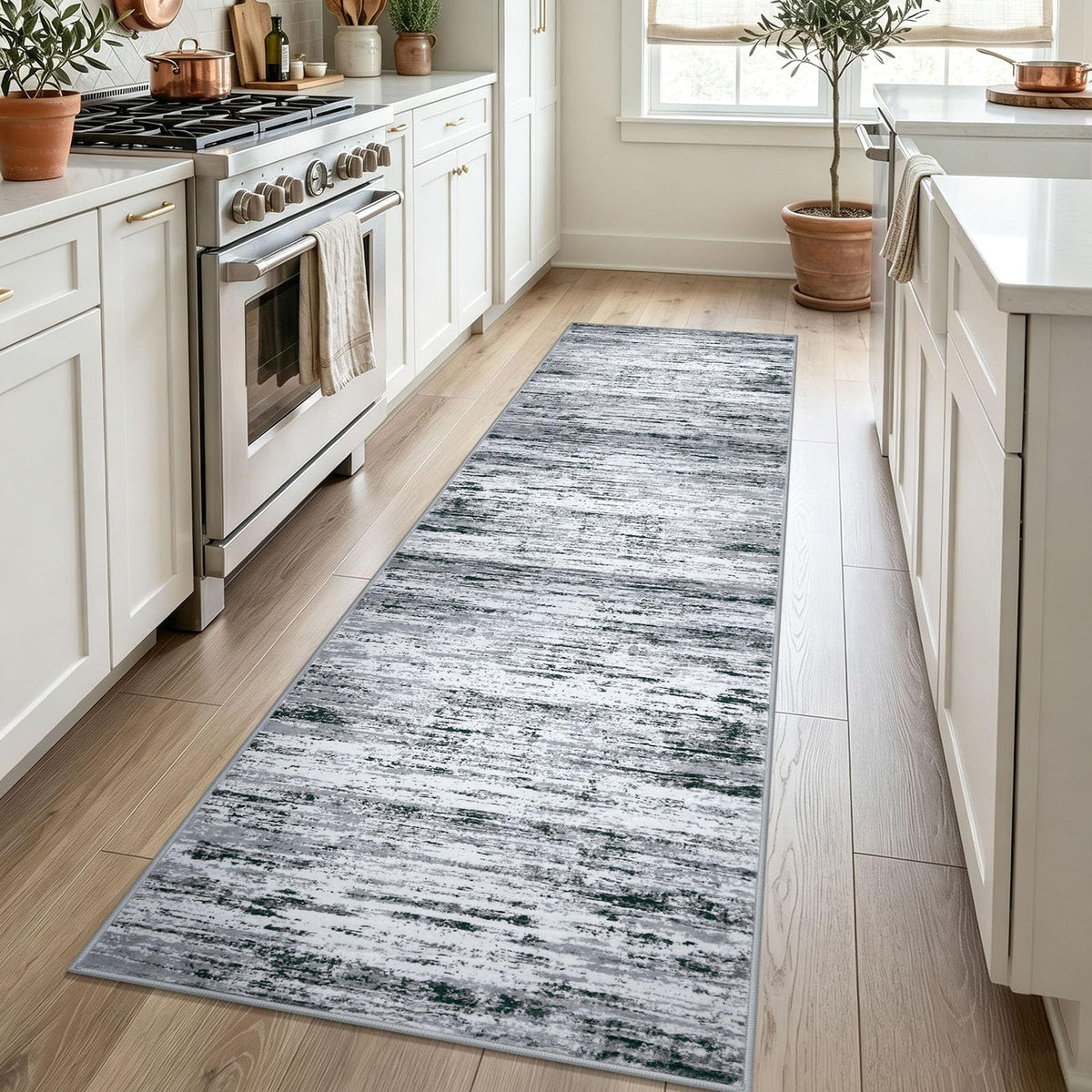 Lansny Abstract Washable 2x6 Runner Rug Non Slip Runners for Hallway