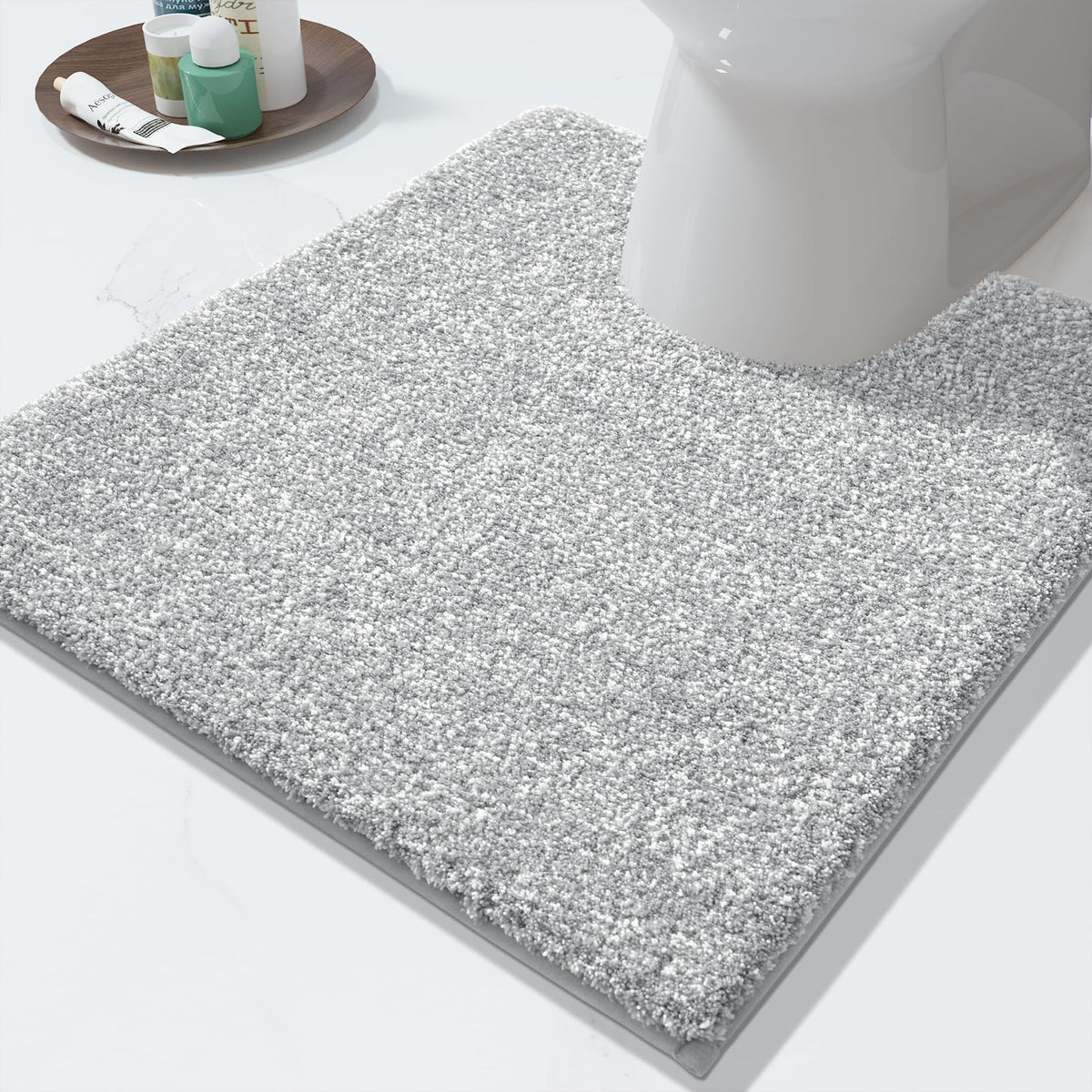 Yimobra Non Slip Machine Washable Bathroom Rug 24x17 Light Beige and White