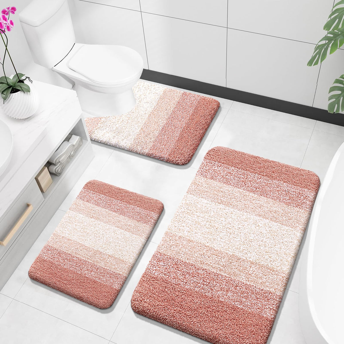 OLANLY Microfiber Bathroom Rugs Sets 3 Piece, Absorbent Bath Mats, Grey