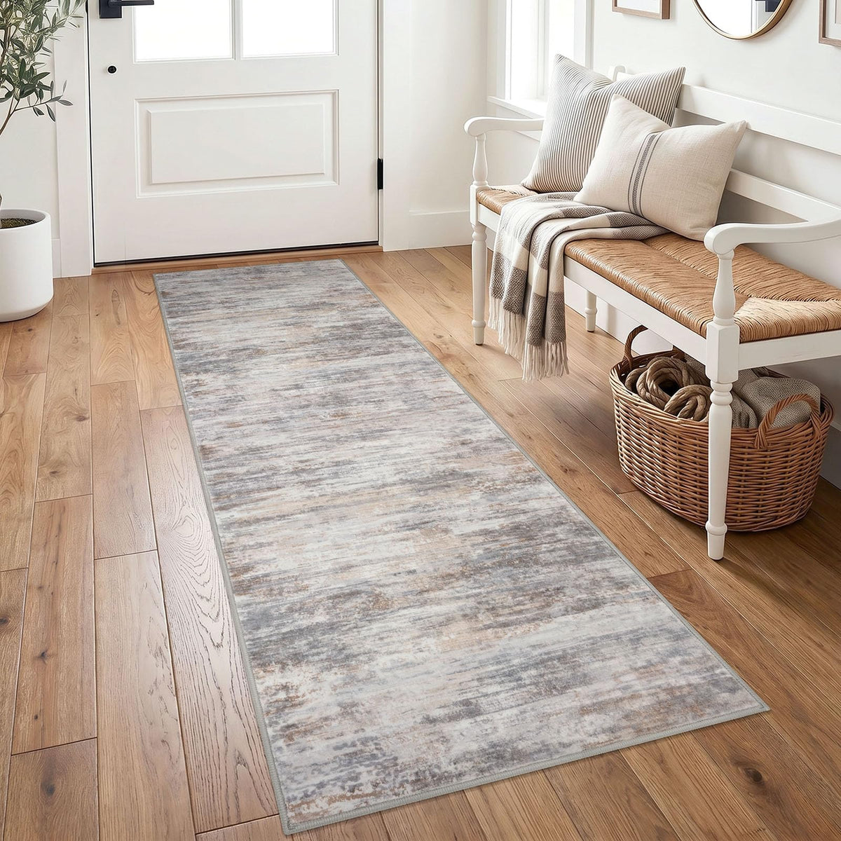 KOZYFLY Abstract Entryway Rug 2x3 Washable Door Mat Indoor Blue Beige