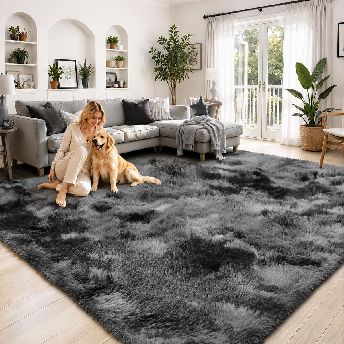 Small Shag Area Rug for Bedroom, 2x3 Cream Soft Plush Carpet