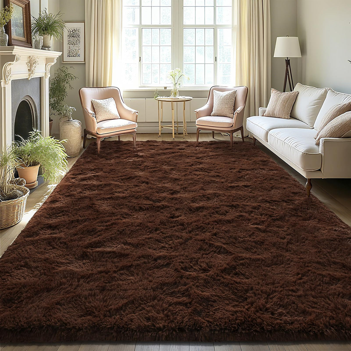 LOCHAS 2x3 Area Rugs Fluffy Living Room Carpets for Kids Bedroom, Brown