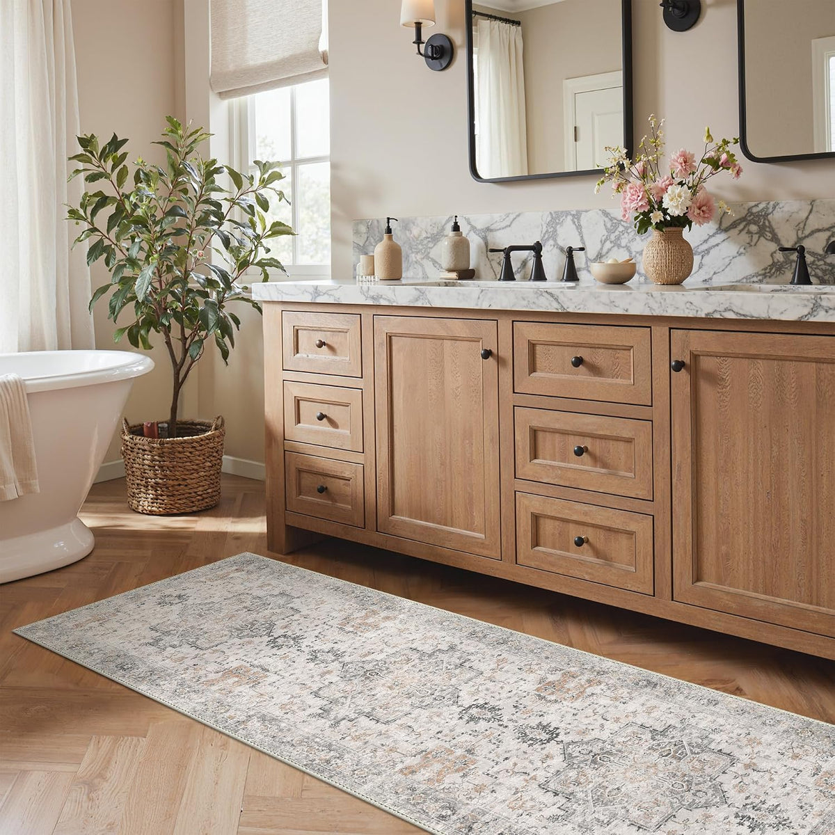 GENIMO 2x5 Washable Runner Rug Non Slip for Hallway, Light Taupe Brown