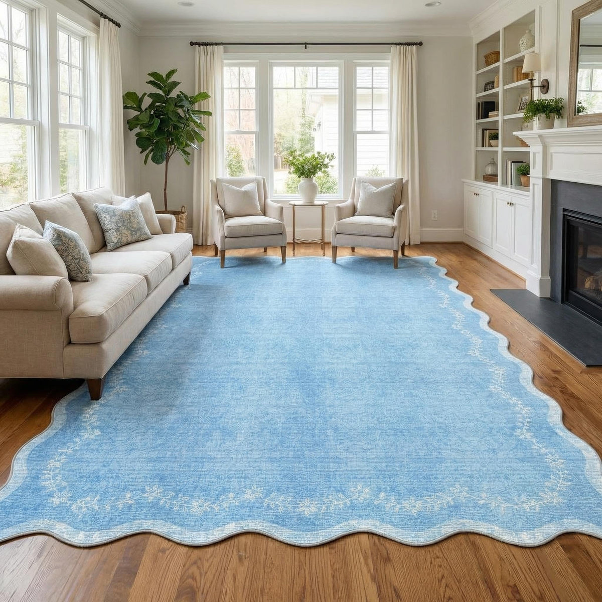 GarveeHome 3x5 Scalloped Washable Area Rug Non Slip Bedroom Entryway Rug