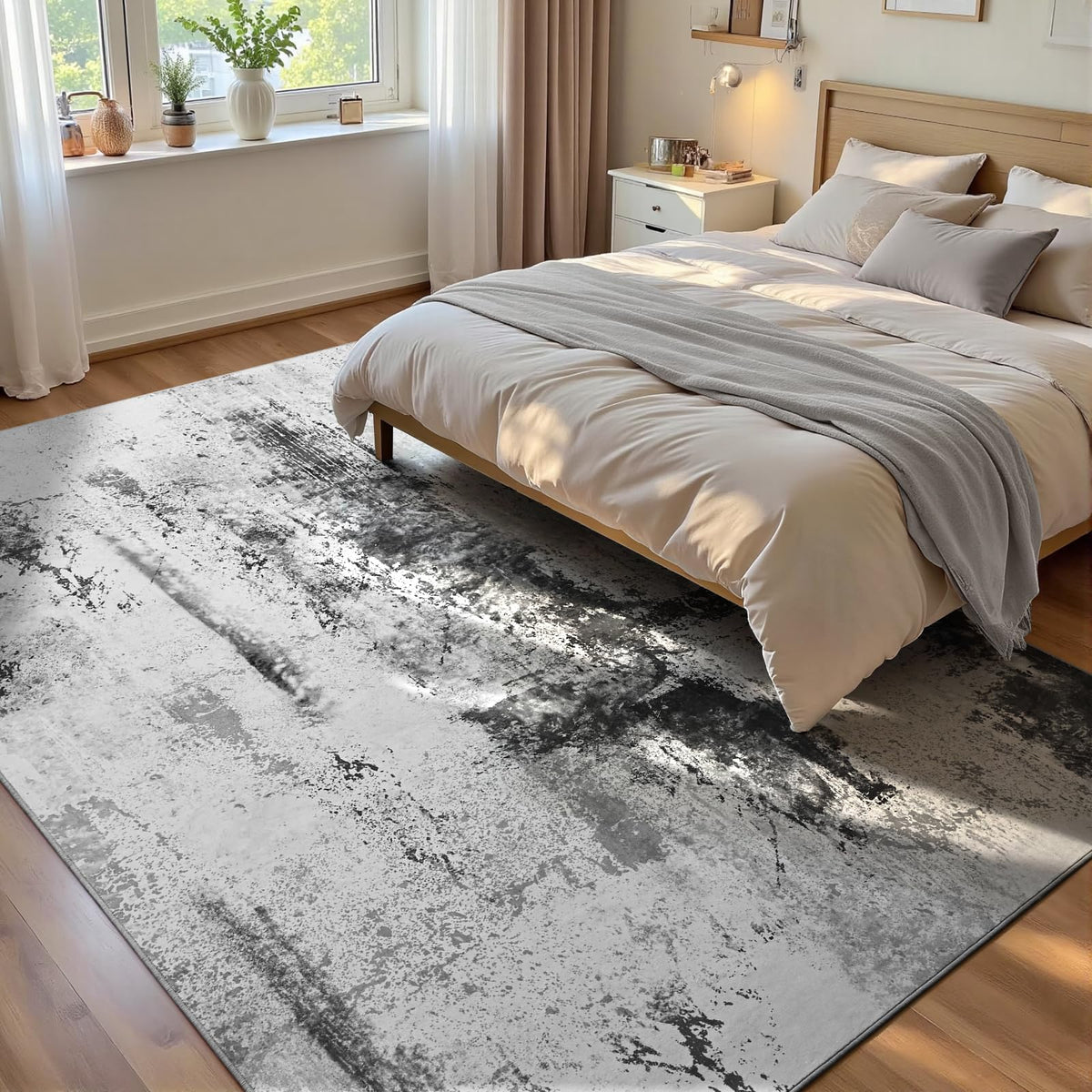 Ompaa 2x6 Rug Runners for Hallways Kitchen Runner Rug Non Slip Washable Grey Long Runner Rugs with Rubber Backing Soft Abstract Carpet Runner for Hallways, Kitchen, Bedroom, Bathroom, Entryway