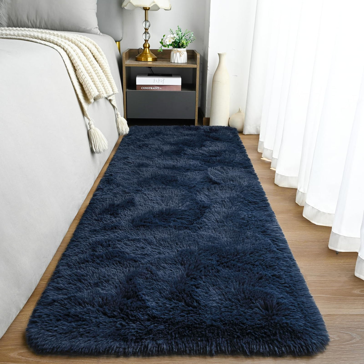 Goideal Fluffy Runner Rug for Bedroom Living Room, 2x6 Olive Green Bedside Rugs, Faux Fur Shag Modern Carpet Ultra Soft Girls Boys Room Home Decor, Solid