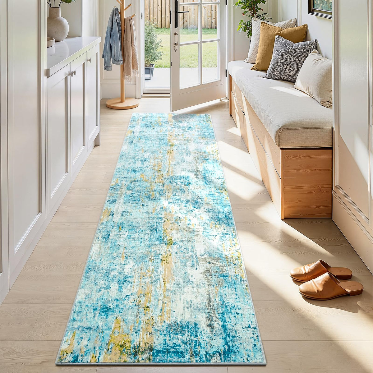 Ompaa 2x6 Rug Runners for Hallways Kitchen Runner Rug Non Slip Washable Grey Long Runner Rugs with Rubber Backing Soft Abstract Carpet Runner for Hallways, Kitchen, Bedroom, Bathroom, Entryway