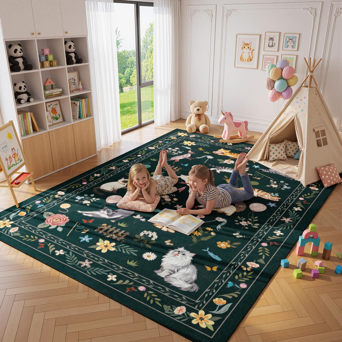 Unirea 2x3 Black Cute Cat Area Rug for Kitchen Entryway, Washable Door Mat