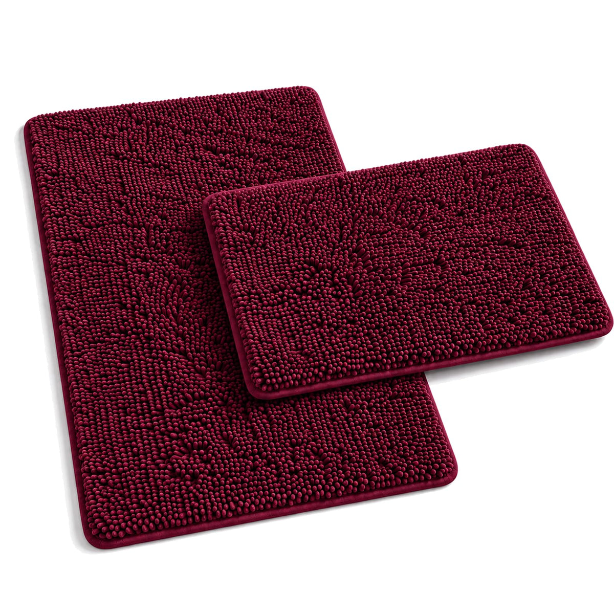 RUN HELIX Bathroom Rugs Set 2 Piece Thick Chenille Bath Mats, Soft Quick Dry Plush Absorbent Bath Rugs with Non-Slip PVC Backing, 32x20+24x16 Inch Black