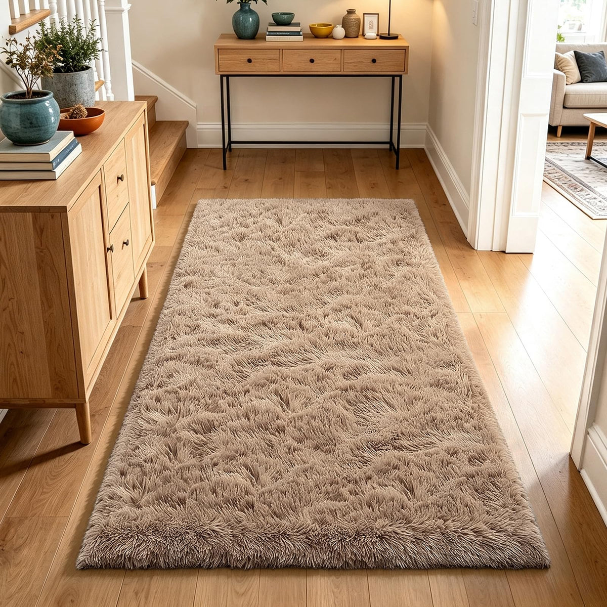 Beige 2x4 Area Rugs for Bedroom, Fluffy Shag Rug Small Rug Bedside Carpet