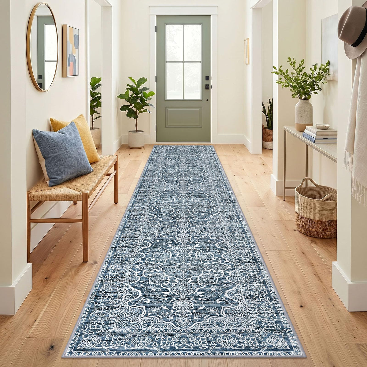 KUTA Entryway Rugs Indoor Washable Small Area Rug 2x3 Blue Entrance Carpet