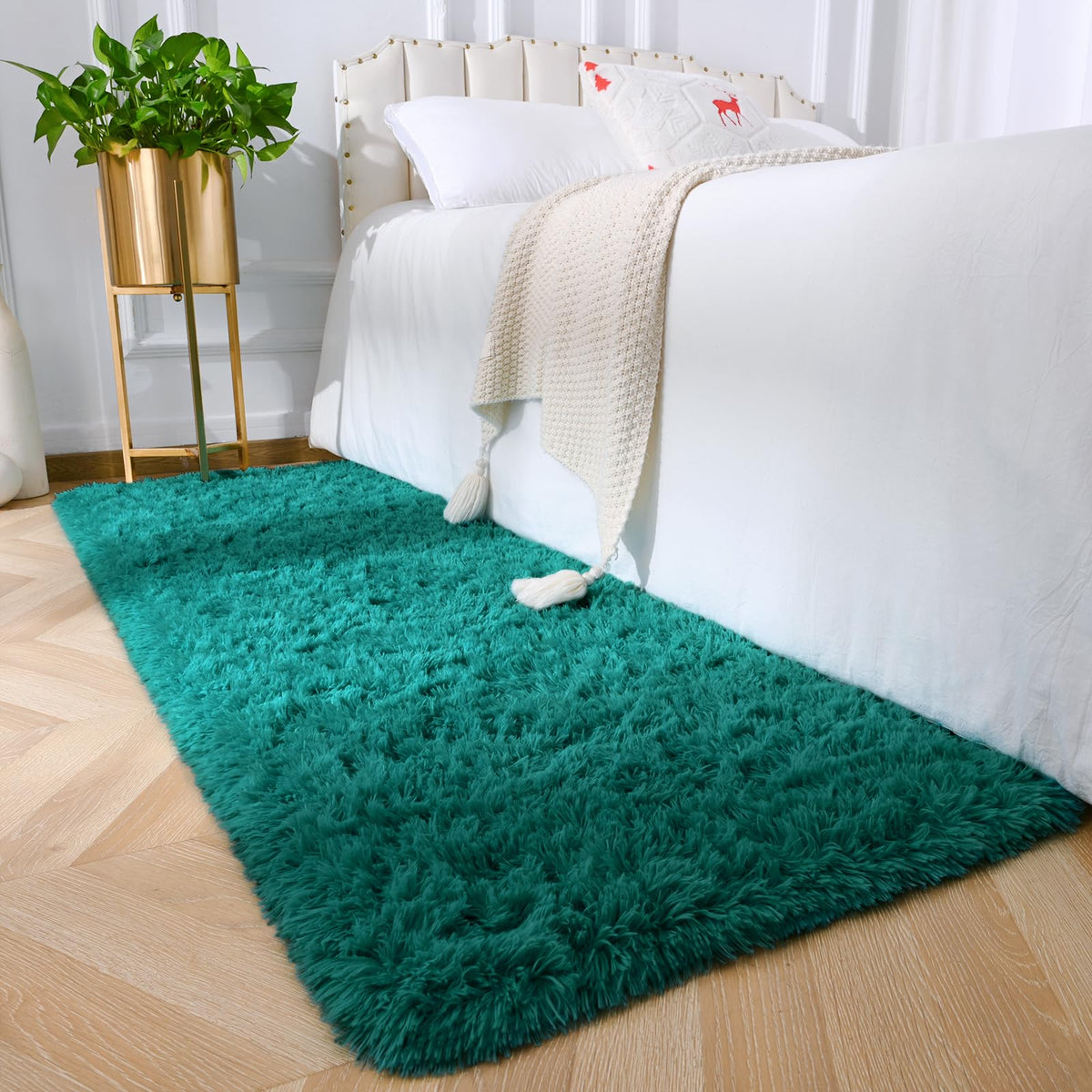 Amearea Shag Fluffy Small Rug, 2x4 Throw Rugs for Bedroom Girls, Black