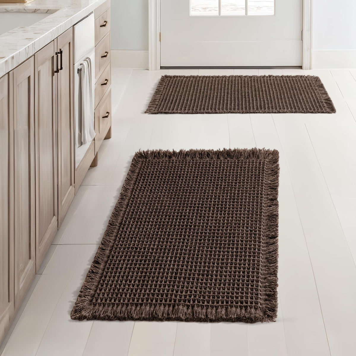 MIULEE Set of 2 Waffle Bathroom Rugs Boho Bath Mat Brown 18x30 Inch