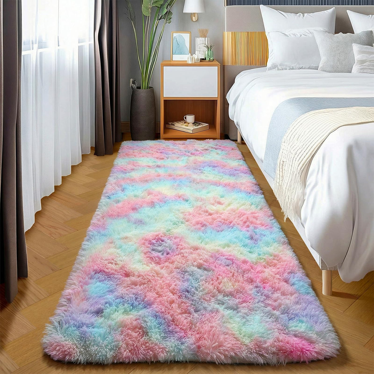 White Runner Rugs for Bedroom Living Room, Fluffy 2x6 Bedside Soft Area Rug