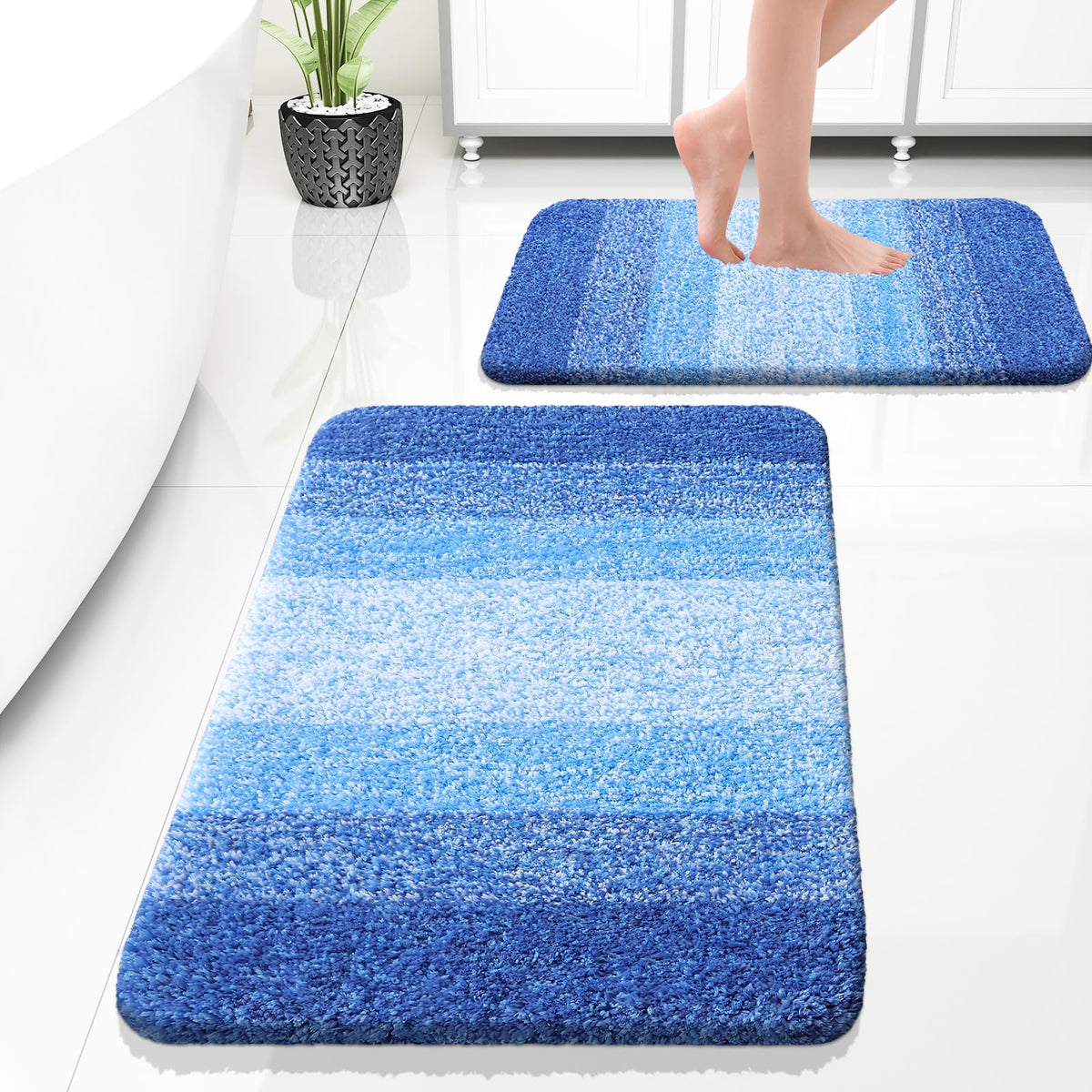 OLANLY Micorfiber Bathroom Rug Set 2 Piece, Soft Absorbent Bath Mats, Grey