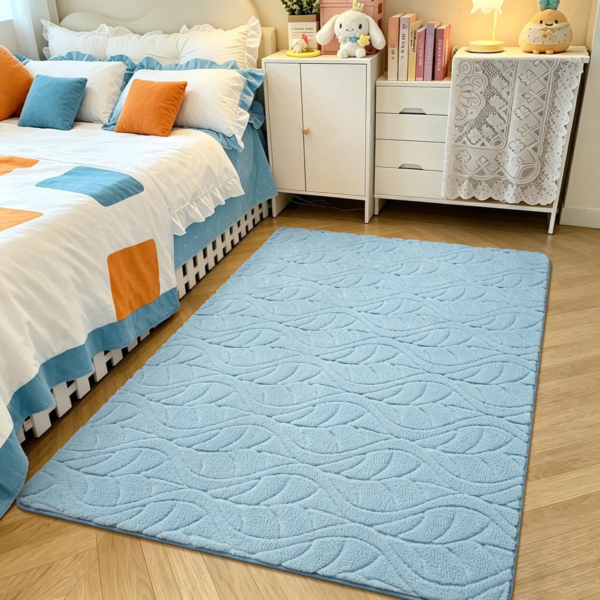 Grey Fluffy Area Rug for Bedroom, 3x5 Geometric Shag Rugs