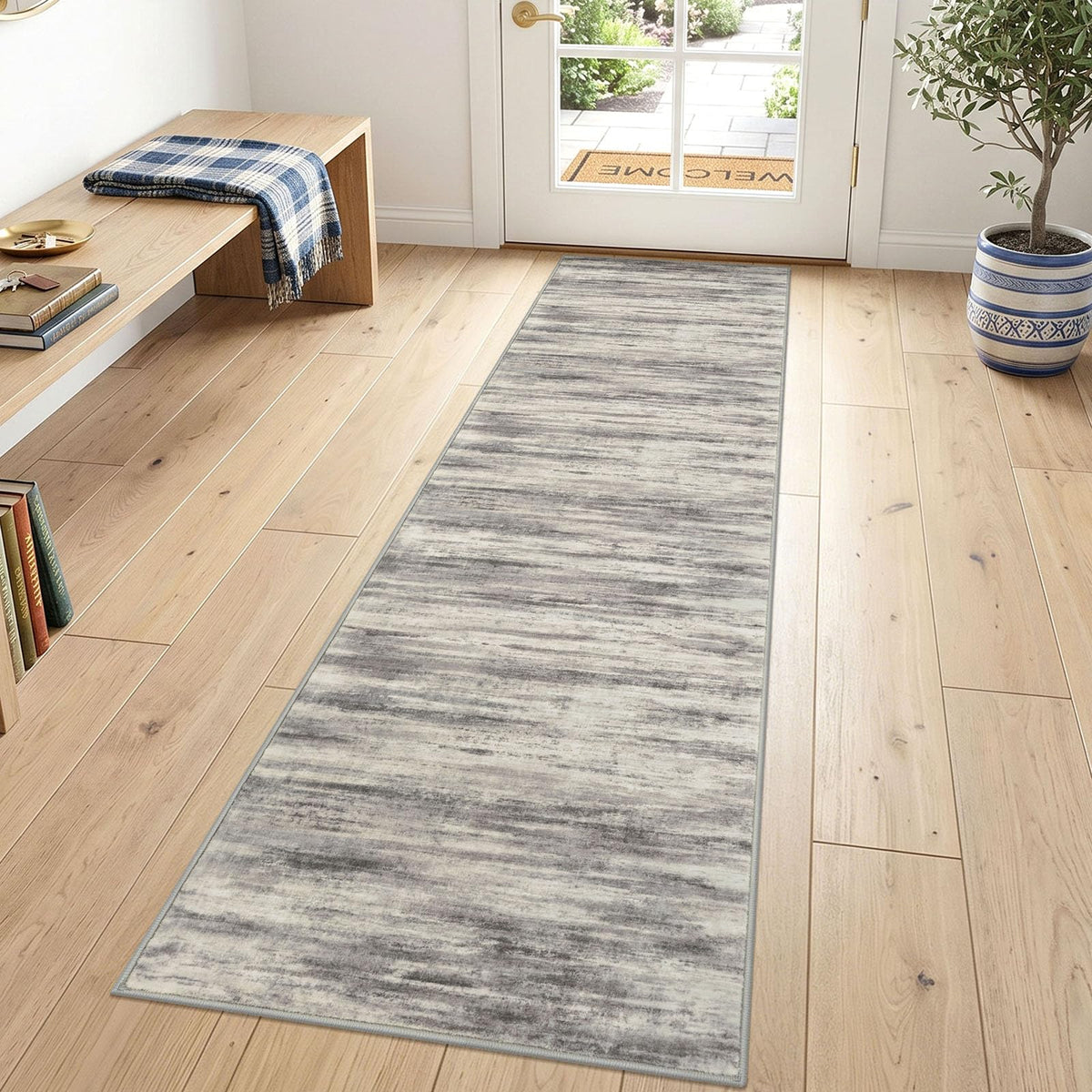 KOZYFLY Abstract Entryway Rug 2x3 Washable Door Mat Indoor Blue Beige