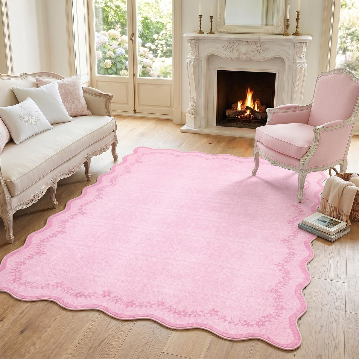 GarveeHome 3x5 Scalloped Washable Area Rug Non Slip Bedroom Entryway Rug