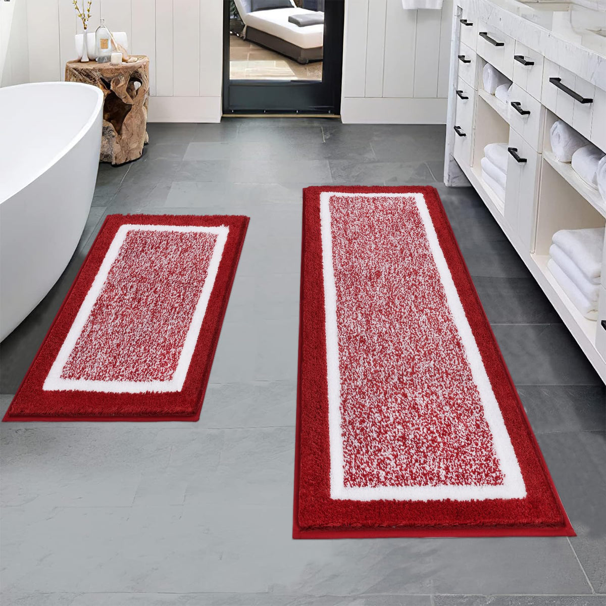 Pauwer Bathroom Rugs 3 Piece Set, Non Slip Washable Bath Mat, Dark Grey