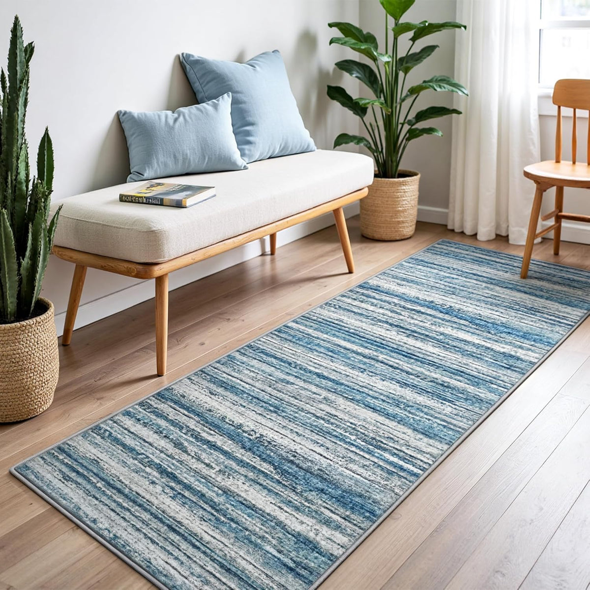 Chicrug 2x6 Blue Washable Runner Rug for Hallway Kitchen Entryway Non Slip