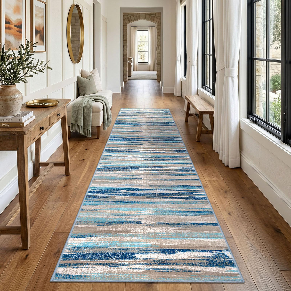Lansny Abstract Washable 2x6 Runner Rug Non Slip Runners for Hallway
