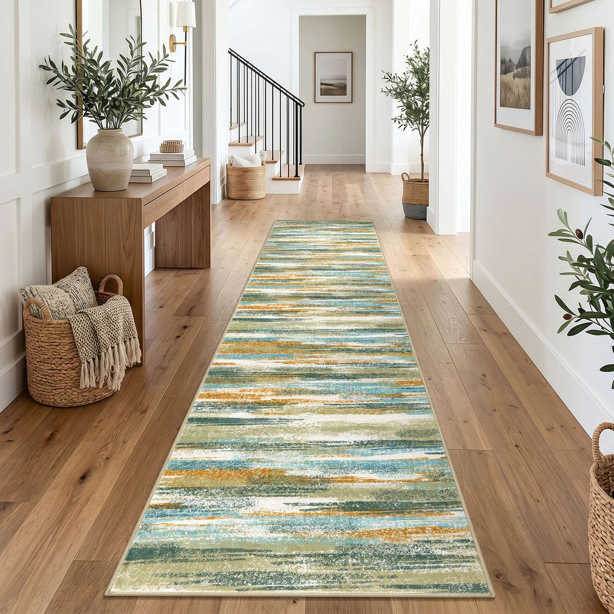 Lansny Abstract Washable 2x6 Runner Rug Non Slip Runners for Hallway