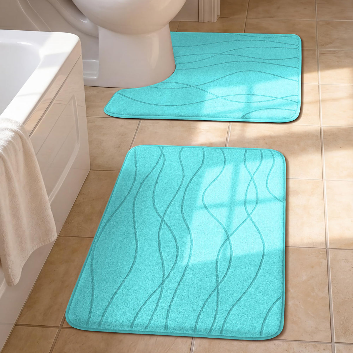 YIHOUSE Bathroom Rugs Set 5 Piece, Memory Foam Bath Mat Dark Grey