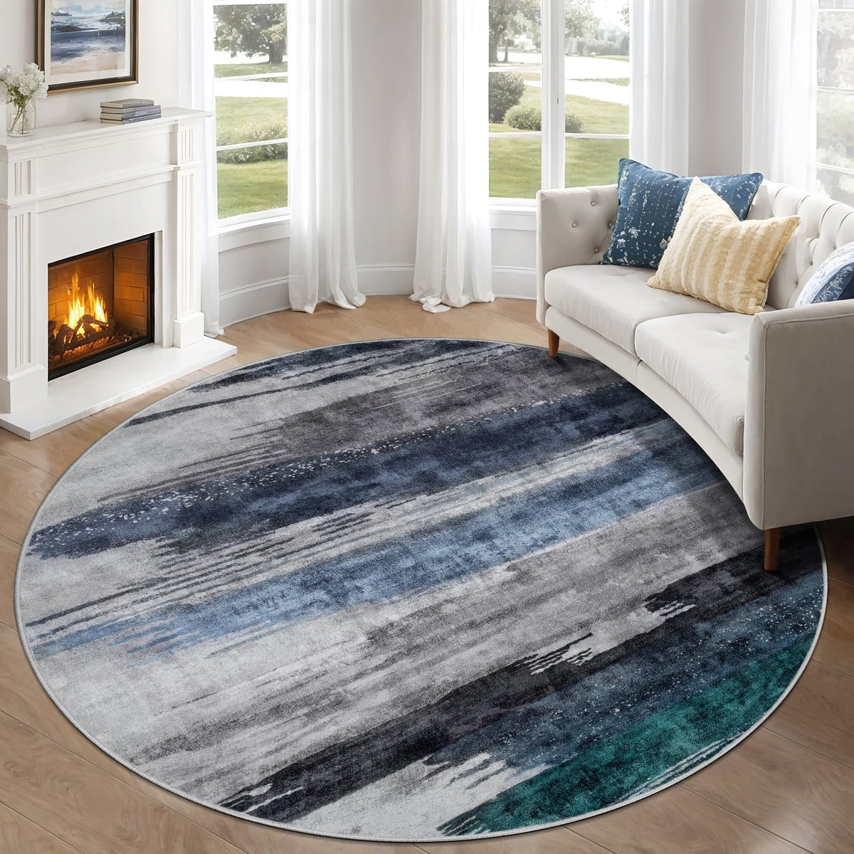 Ciicool Washable Area Rug 2x3 Entryway Rug, Modern Abstract Entry Mat Navy