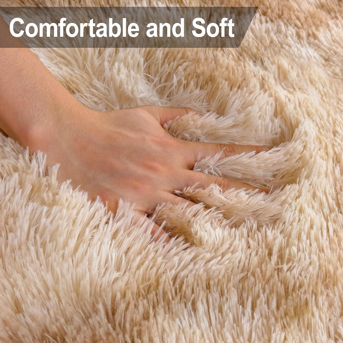 Soft Fluffy Beige Runner Rug for Bedroom, Bedside Long Rug Runner
