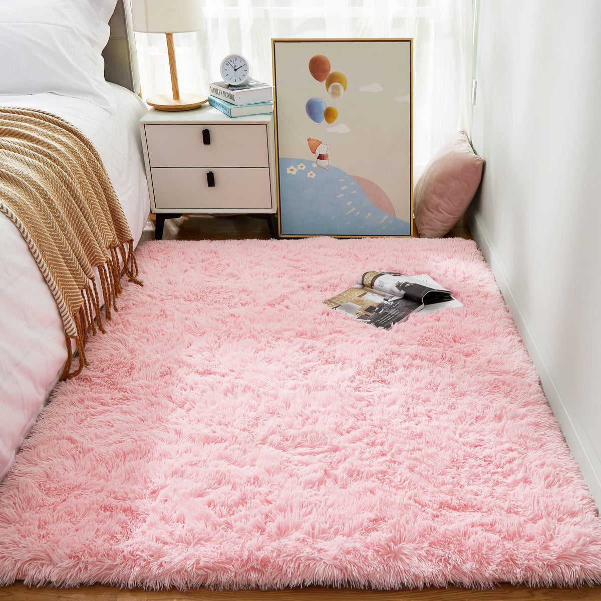 Ophanie 2x6 Washable Runner Rug for Hallway,Non-Slip Fluffy Soft Bedside Rugs, Bedroom Living Room Grey Shaggy Gray Carpet for Kids Girls Boys Dorm Nursery Home Decor Aesthetic
