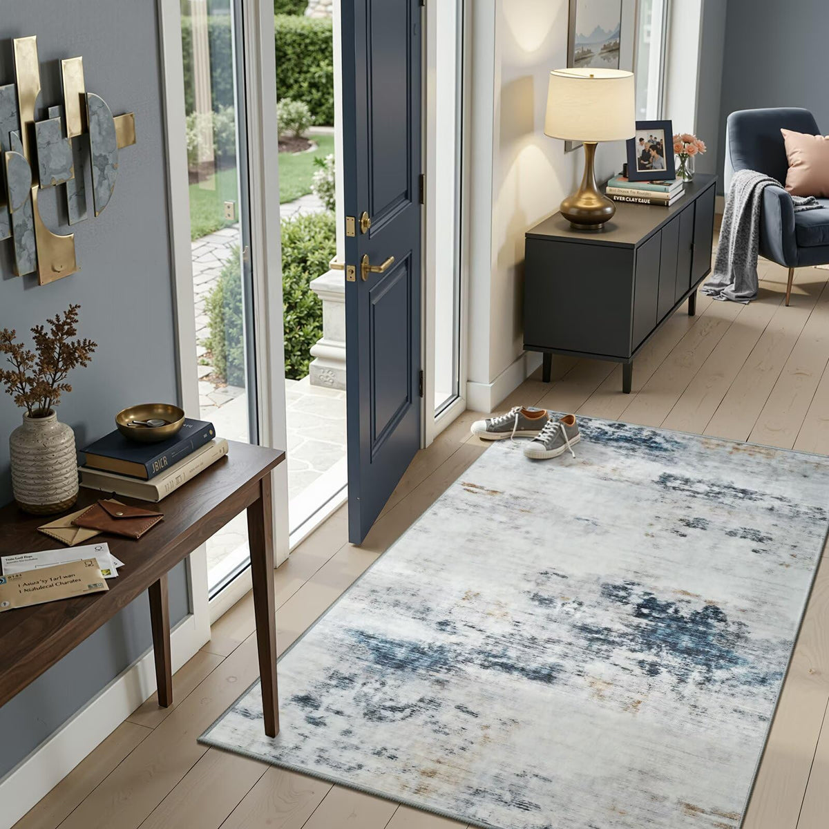 Toneed Washable 2x6 Non-Slip Runner Rug for Hallway Kitchen, Grey
