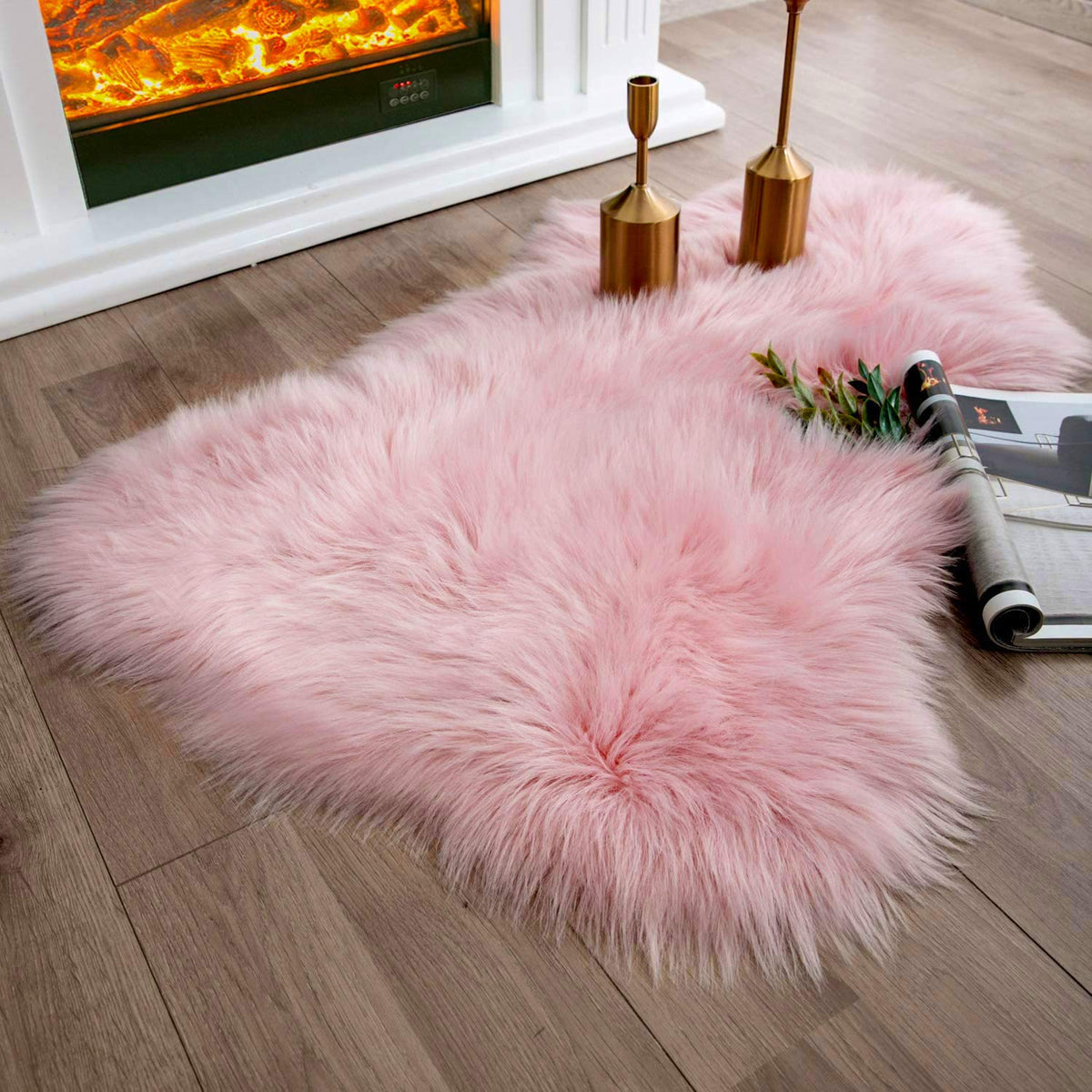 Ashler Faux Fur Rug, White, 2x3 Ft, Machine Washable