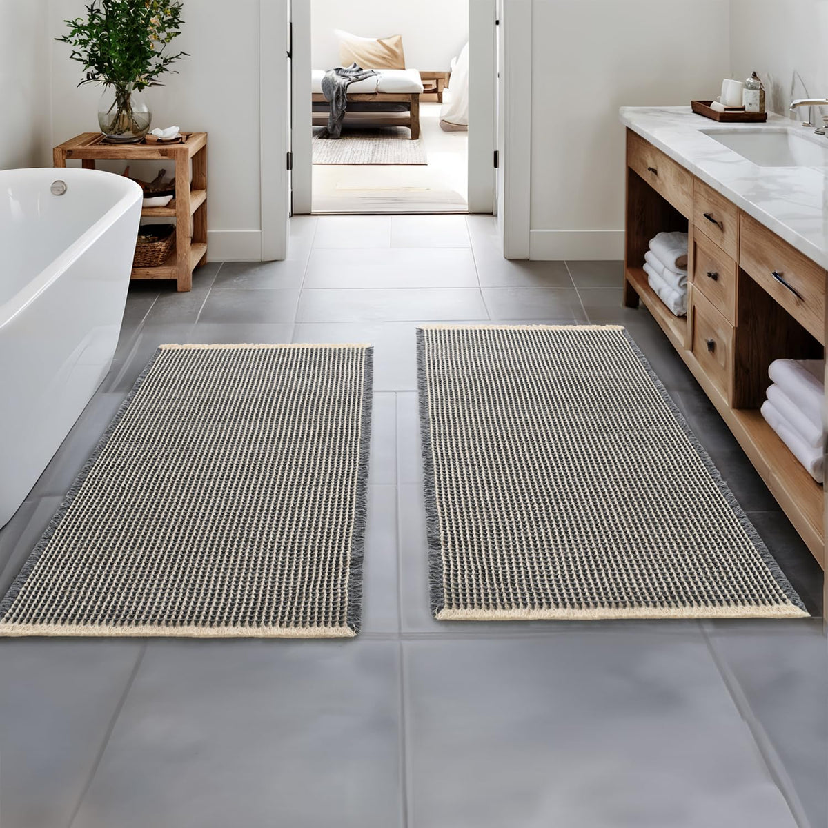 MIULEE Set of 2 Waffle Bathroom Rugs Boho Bath Mat Brown 18x30 Inch