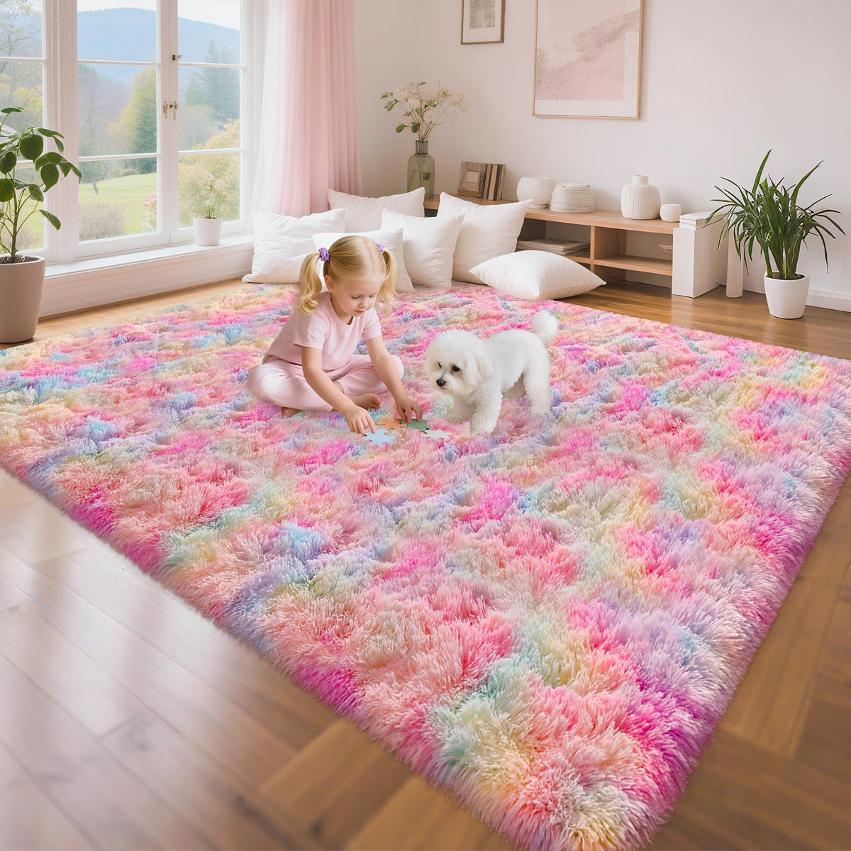 Soft Fluffy Beige Runner Rug for Bedroom, Bedside Long Rug Runner