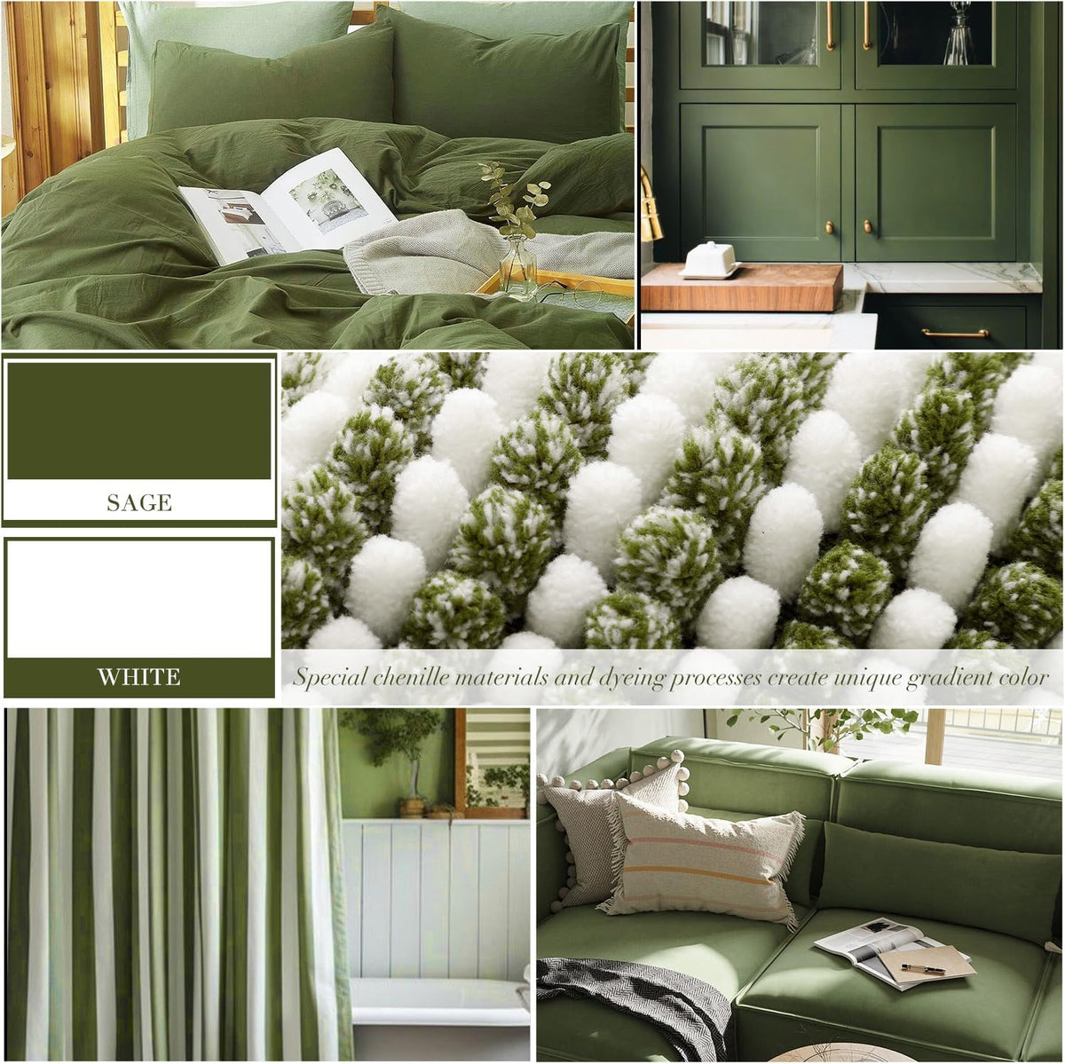 BSICPRO Bathroom Rugs Sets 2 Piece, Non Slip Striped Bath Mats, Sage