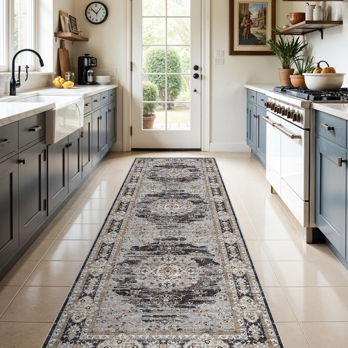 2x3 Washable Entryway Area Rug - Non-Slip Boho Throw Rugs Beige Gray