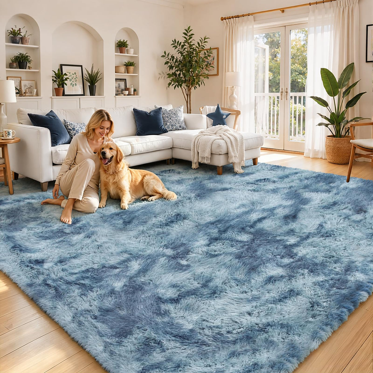 Small Shag Area Rug for Bedroom, 2x3 Cream Soft Plush Carpet