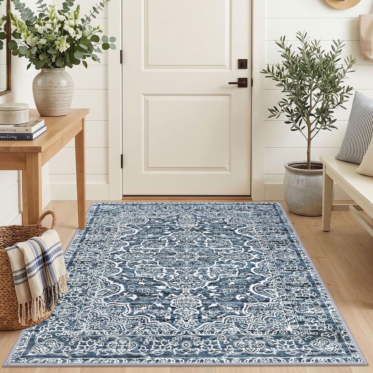 KUTA Entryway Rugs Indoor Washable Small Area Rug 2x3 Blue Entrance Carpet