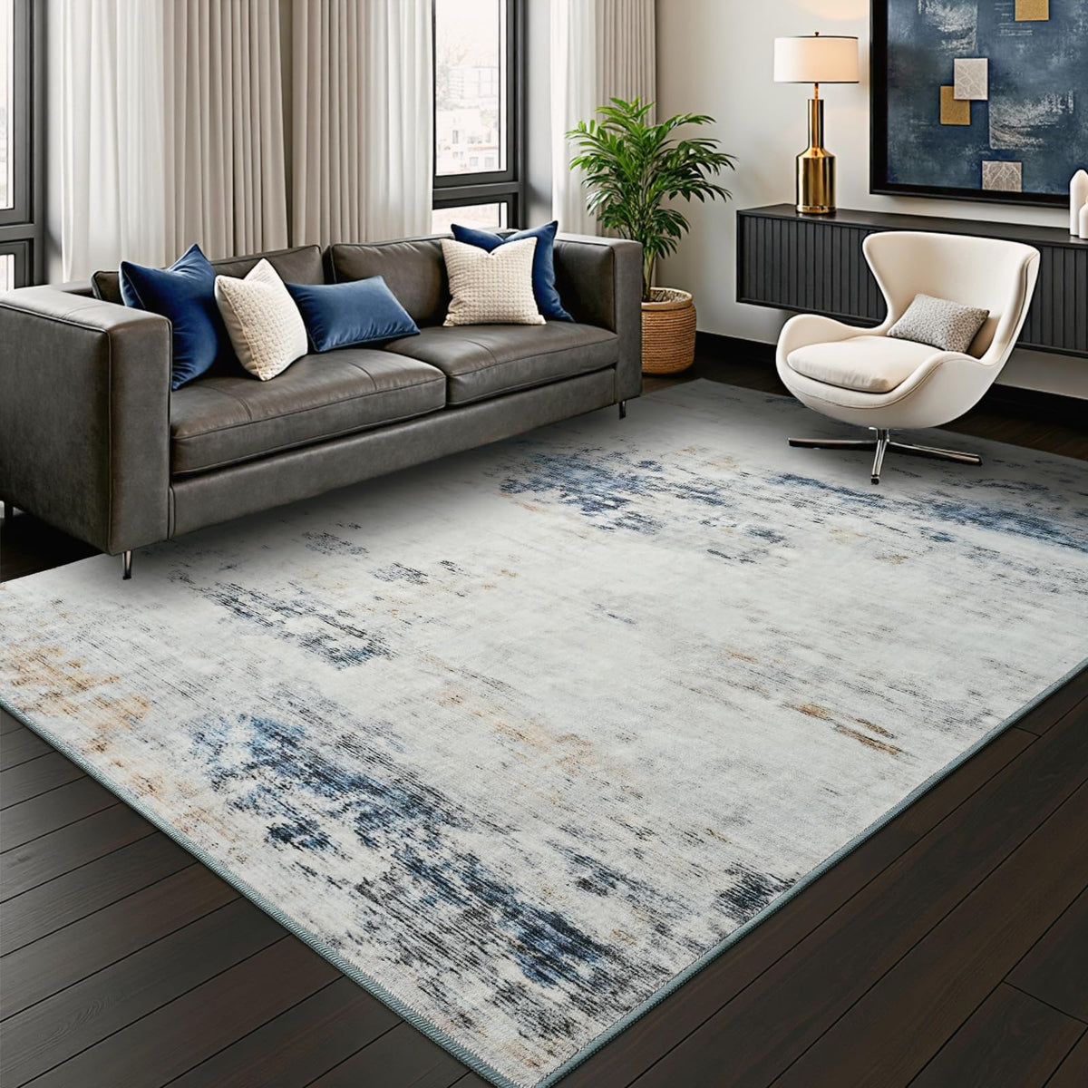 Toneed Washable 2x6 Non-Slip Runner Rug for Hallway Kitchen, Grey