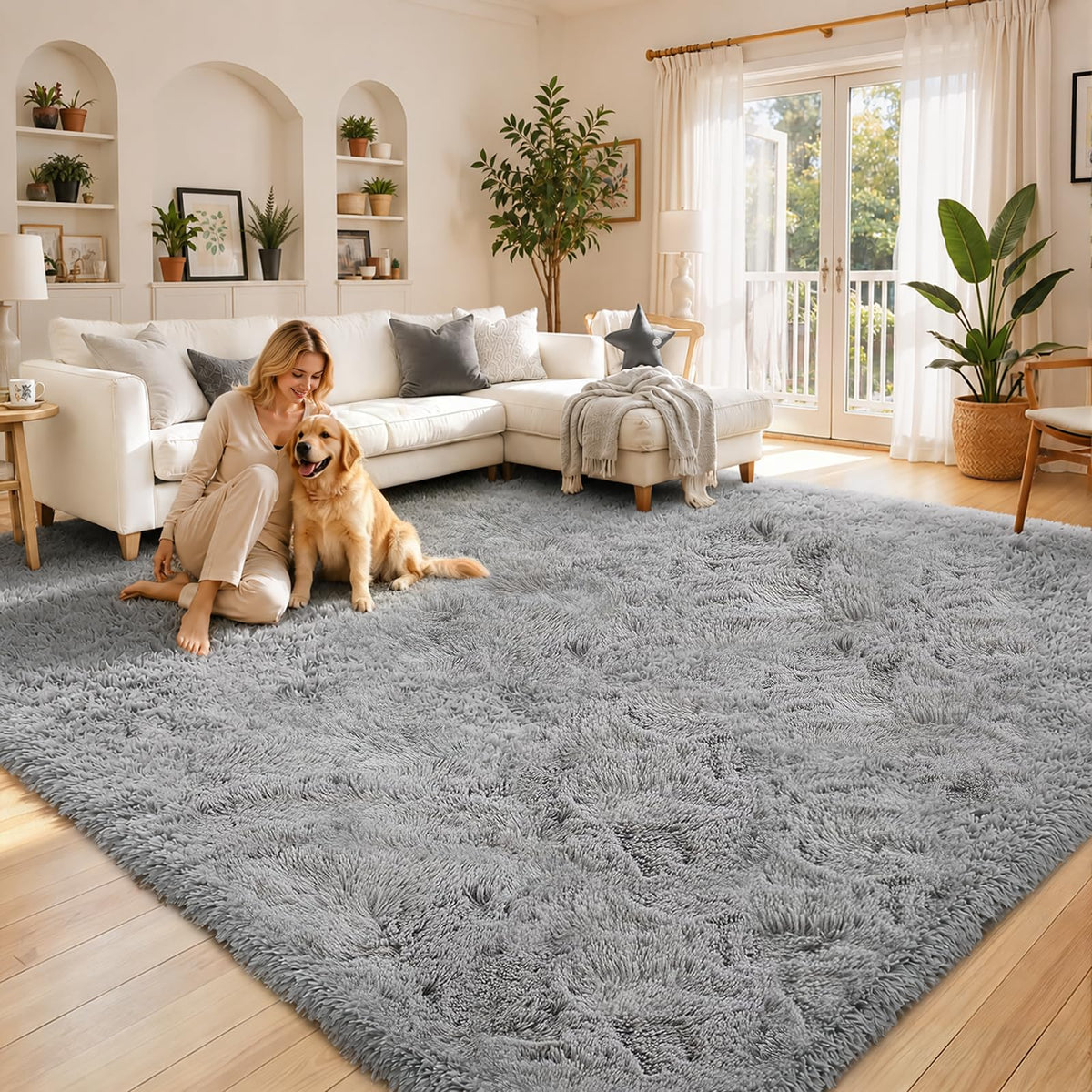 Small Shag Area Rug for Bedroom, 2x3 Cream Soft Plush Carpet