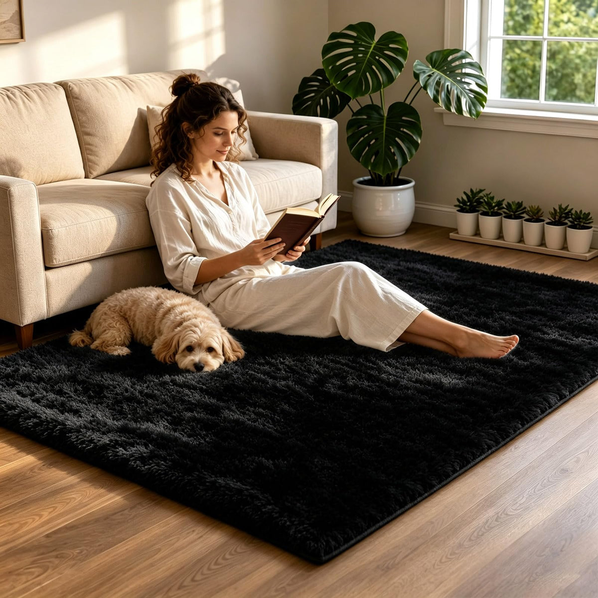 2x6 Dark Grey Fluffy Runner Rug for Hallway and Bedroom, Washable Soft Shaggy Carpet, Non-Slip Thick Shag Rug for Bedside and Living Room, Kids' and Girls' Nursery, Aesthetic Home Decor