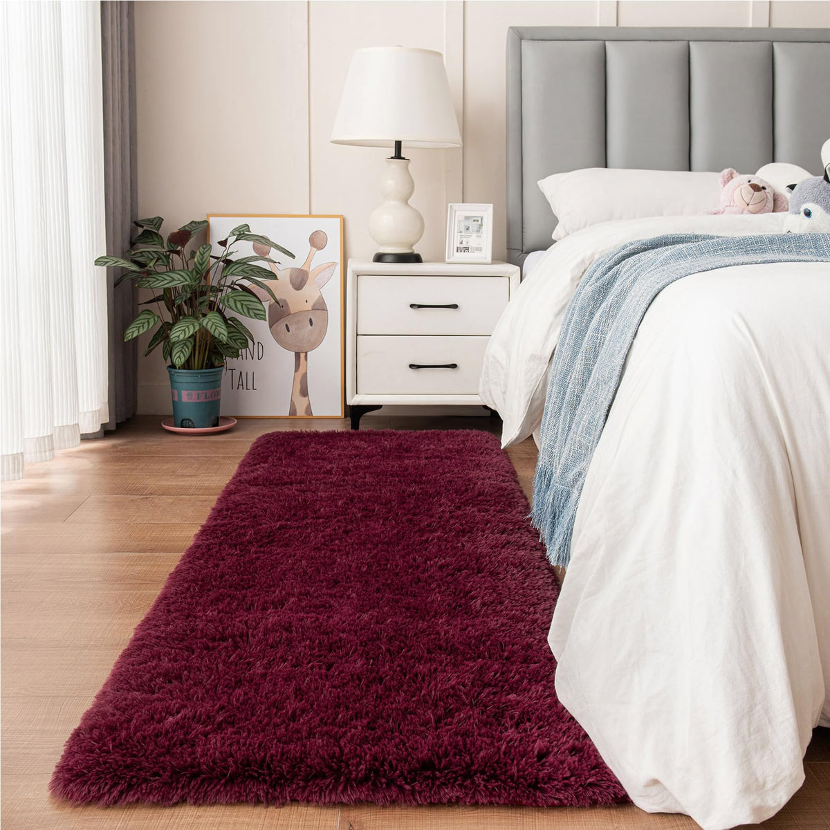 duduta Navy Blue Fluffy Plush Runner Rugs 2x6 ft Tie Dye Rectangle Shag Rug