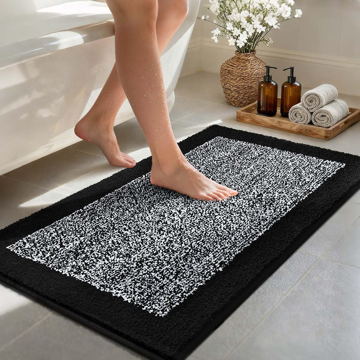 Long 2x4 Ft (48''x24'') Bathroom Rugs, Non Slip Washable Bath Mat Grey