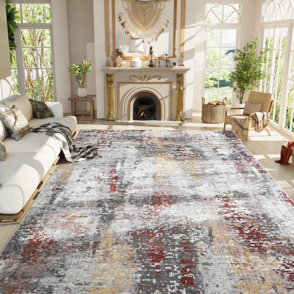 Ompaa 2x6 Rug Runners for Hallways Kitchen Runner Rug Non Slip Washable Grey Long Runner Rugs with Rubber Backing Soft Abstract Carpet Runner for Hallways, Kitchen, Bedroom, Bathroom, Entryway