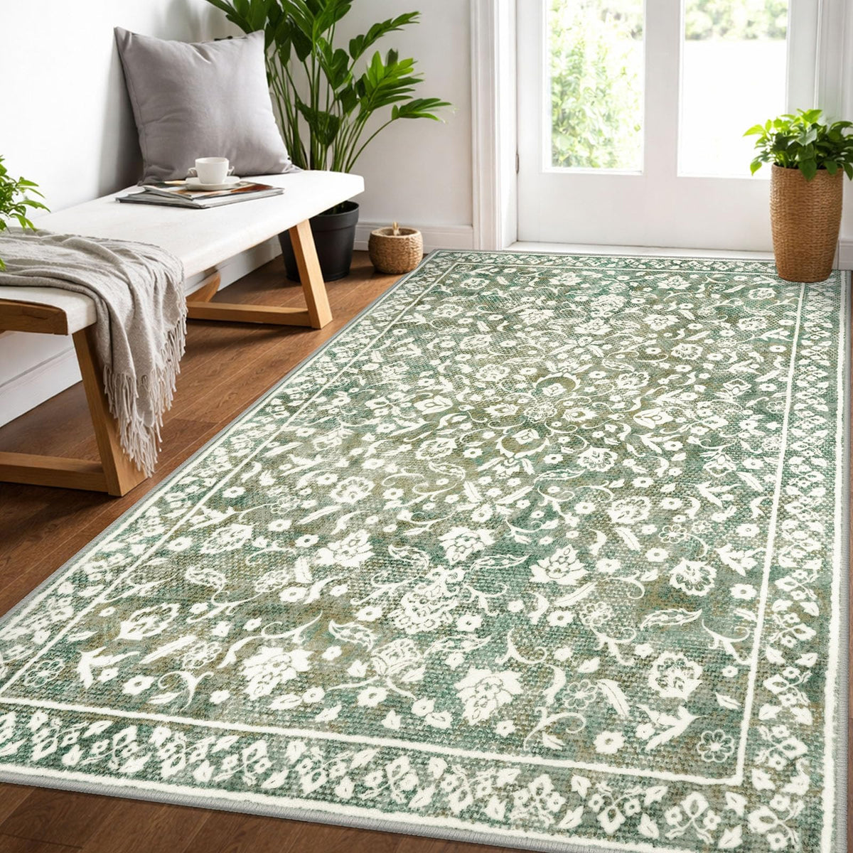 Vintage Washable Entryway Rug 2x3 Small Area Rug Non Slip Door Mat