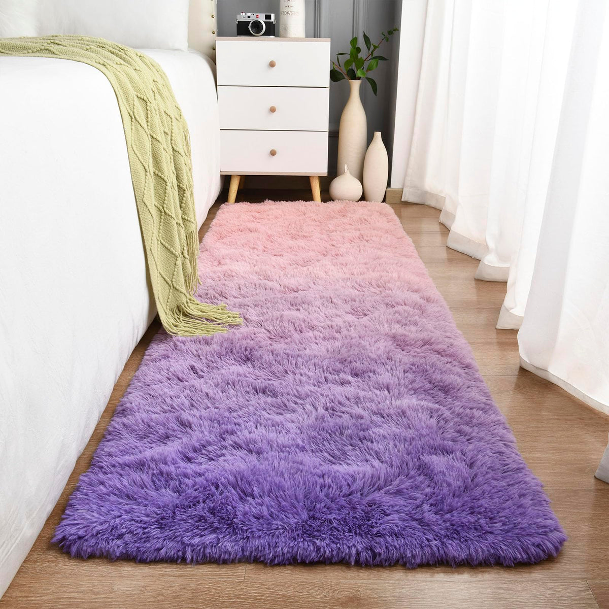 Sage Green Runner Area Rugs for Bedroom Living Room, 2x6 Feet Fluffy Bedside Rugs, Soft Shaggy Carpet Rug for Kids Room Nursery, Furry Rugs for Girls Boys Dorm Room Home Decor