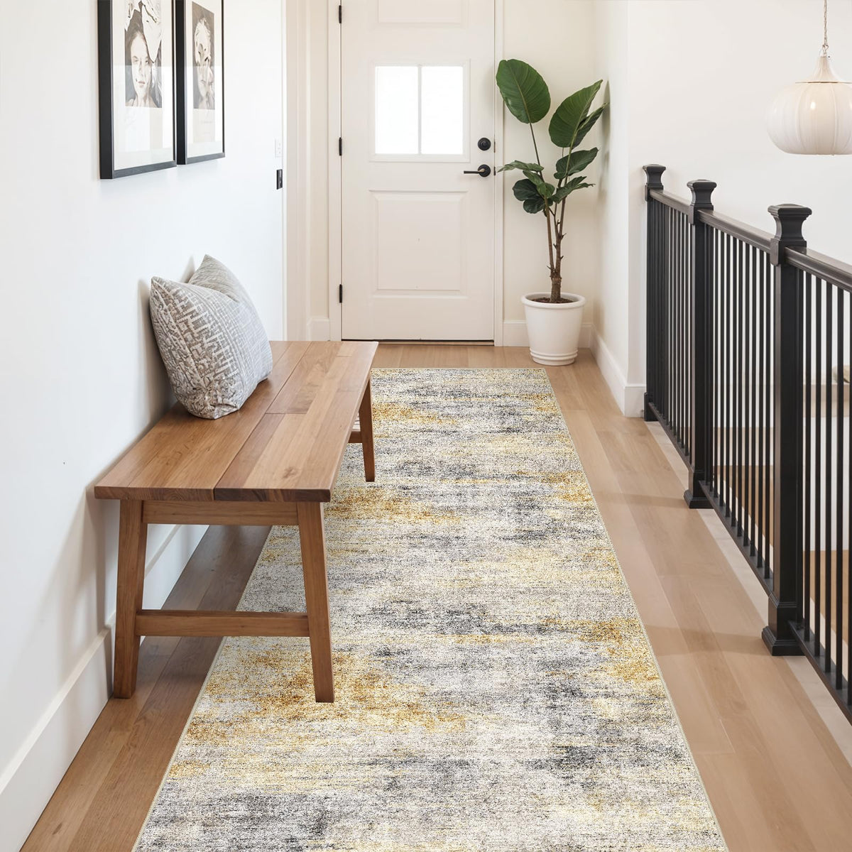 2x5 Runner Rug Washable Moroccan: Non Slip Kitchen Long Floor Mat Beige