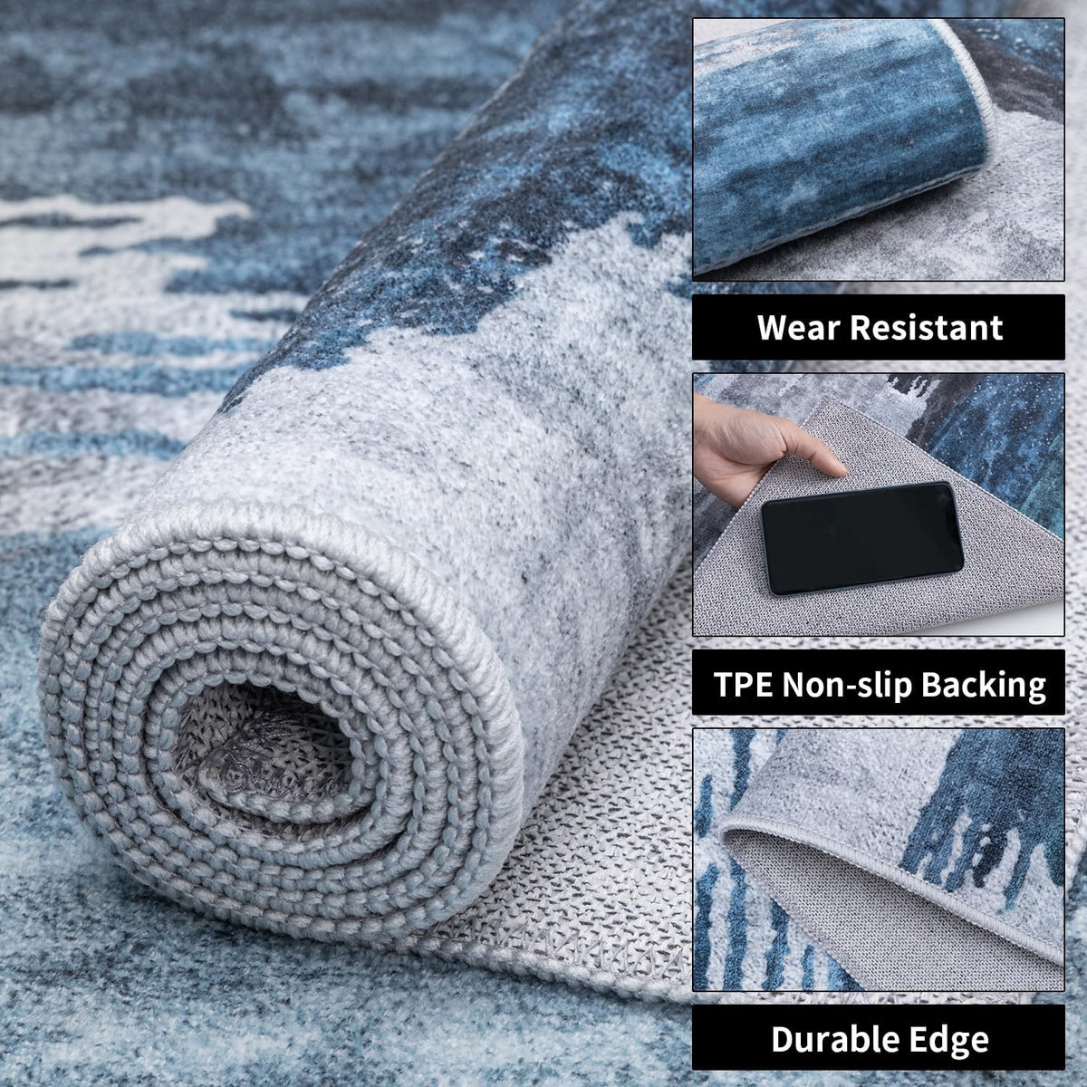 Ciicool Washable Area Rug 2x3 Entryway Rug, Modern Abstract Entry Mat Navy