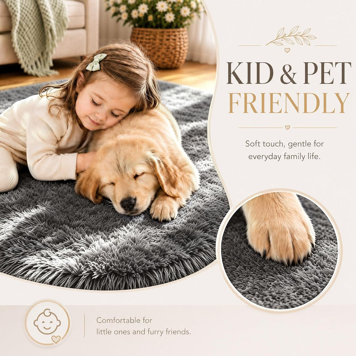 2x6 Dark Grey Fluffy Runner Rug for Hallway and Bedroom, Washable Soft Shaggy Carpet, Non-Slip Thick Shag Rug for Bedside and Living Room, Kids' and Girls' Nursery, Aesthetic Home Decor