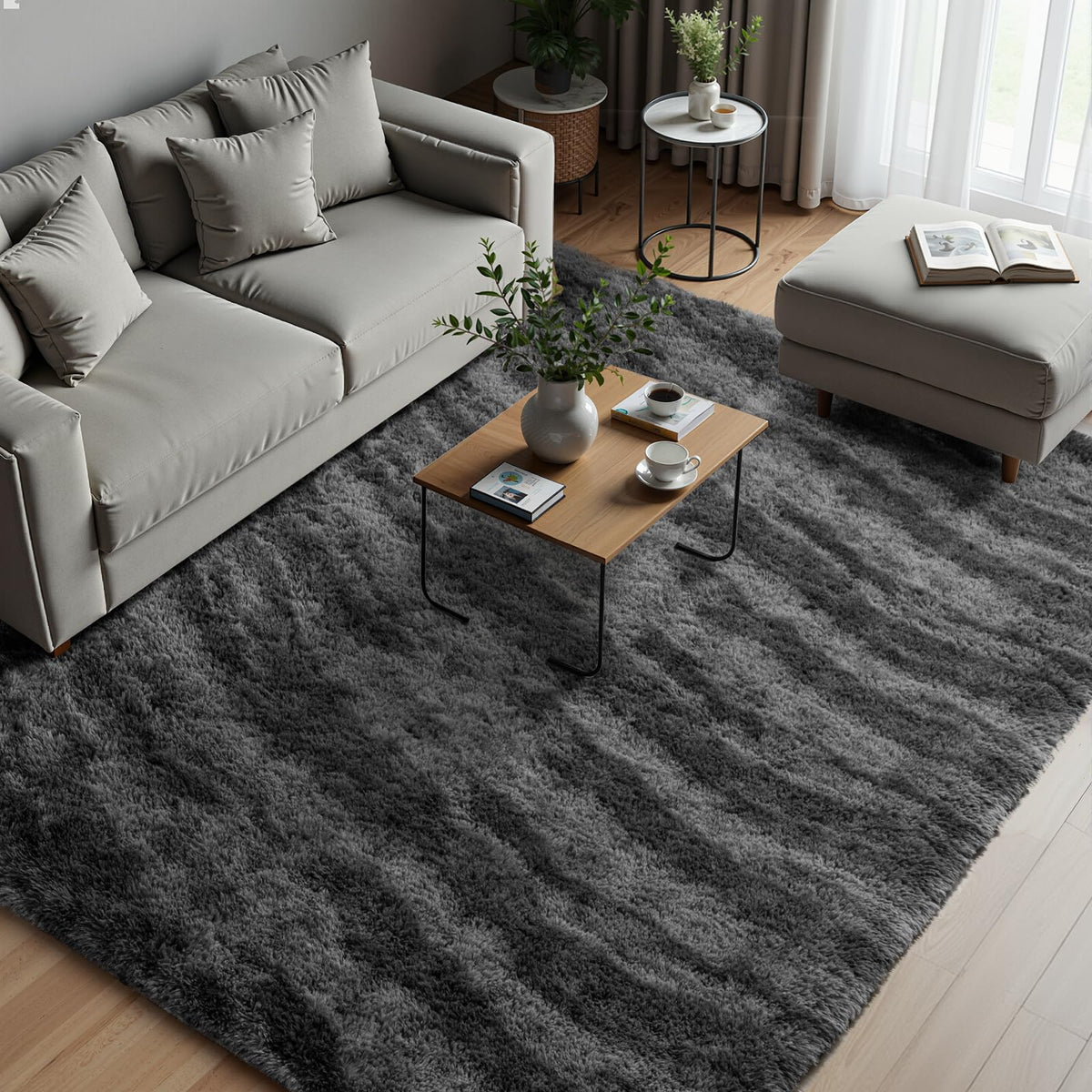 Zentavio 2x6 Runner Rugs for Hallway Shag Soft Bedroom Bedside Rugs Non Slip Fluffy Carpet for Kids Girls Boys Home Decor Aesthetic Dorm Nursery Tie-Dyed Black Grey